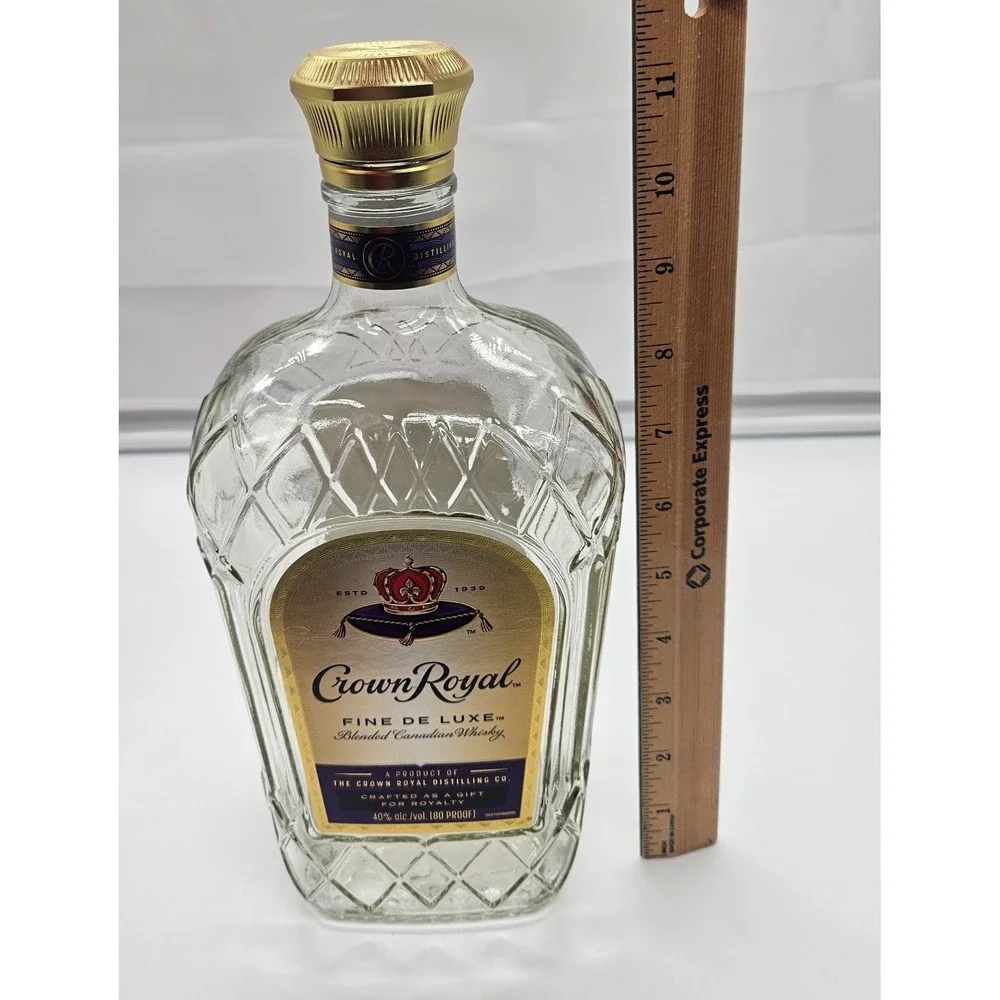 Crown Royal Fine De‎ Luxe Empty 1.75L Glass Bottle with Gold Cap Bar Decor DIY